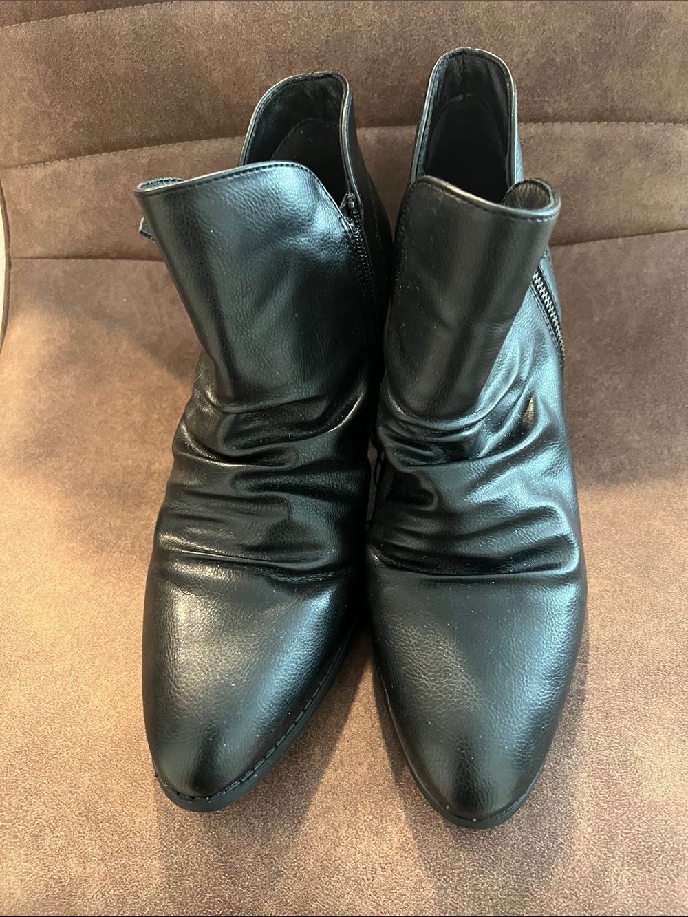 Black Faux Leather Ankle Boots